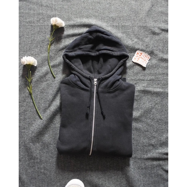 Hoodie Zipper Uniqlo Black Second