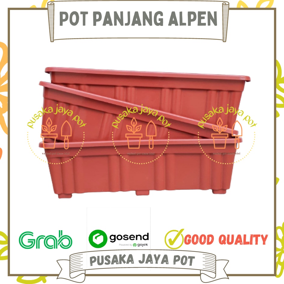 PUSAKAJAYAPOT Pot Panjang Alpen 50 Coklat Merah Bata Pot Bunga Tanaman Hias Pot Panjang Plastik Puti