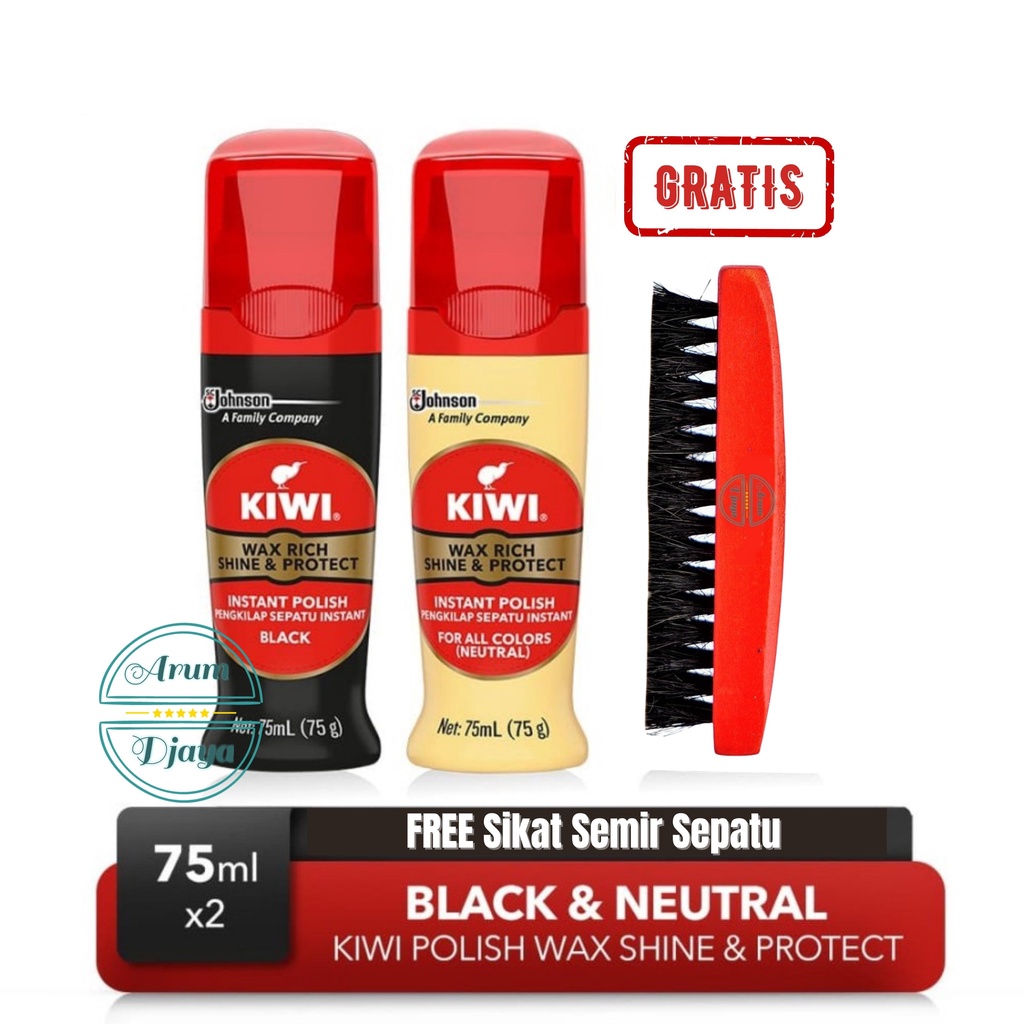 Kiwi Shine &amp; Protect Instant Polish Black 75mL + Neutral 75mL – FREE Sikat Semir Sepatu