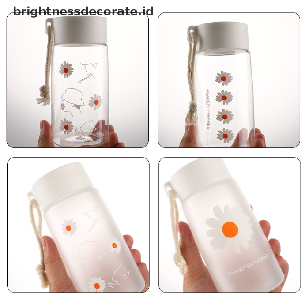 Botol Minum Plastik Transparan Portable 500ml Motif Bunga Daisy Untuk Travel