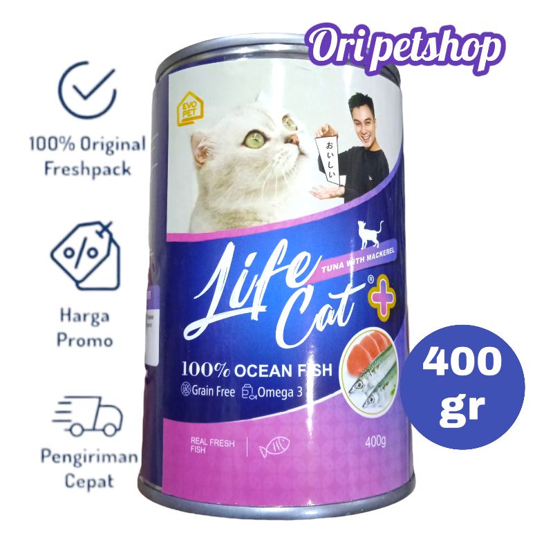 Life Cat Kaleng Plus 400gr Wet Cat Food - Ocean Fish Tuna With Makcerel