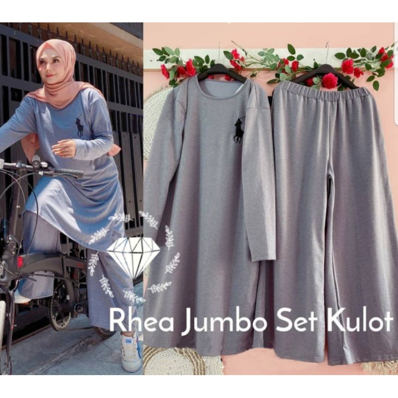 ( L - XXL ) SET SETELAN CELANA KULOT TUNIK RHEA JUMBO BIGSIZE BABITERRY KR ADA VIDEO REAL PICT