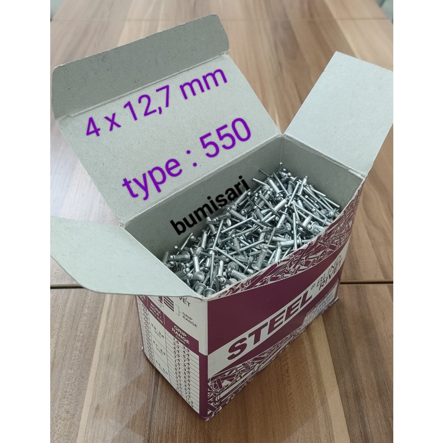 Paku Rivet Alumunium 550 (4 x 12,7 mm) Per pack isi 100