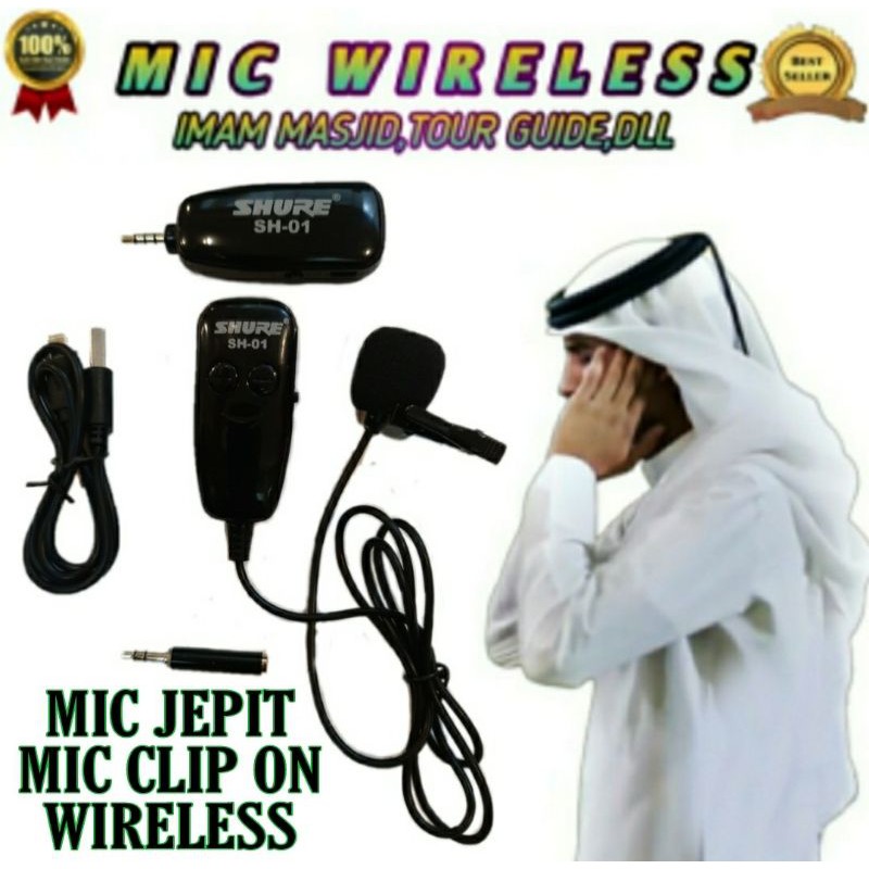 Mic Wireless IMAM CLIP ON Shure Sh 01 Mic Wireless Jepit Imam Freq UHF