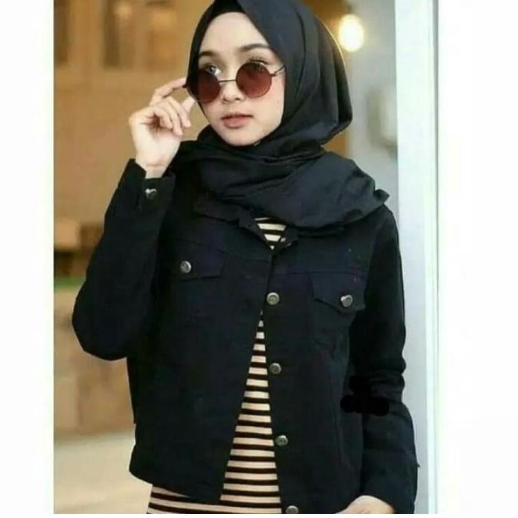 LANGSUNG ATC.. JAKET JEANS BIONDY WANITA KEKINIAN JINS DENIM BIONDY JAKET WARNA SNOW BLACK JAKET BIO
