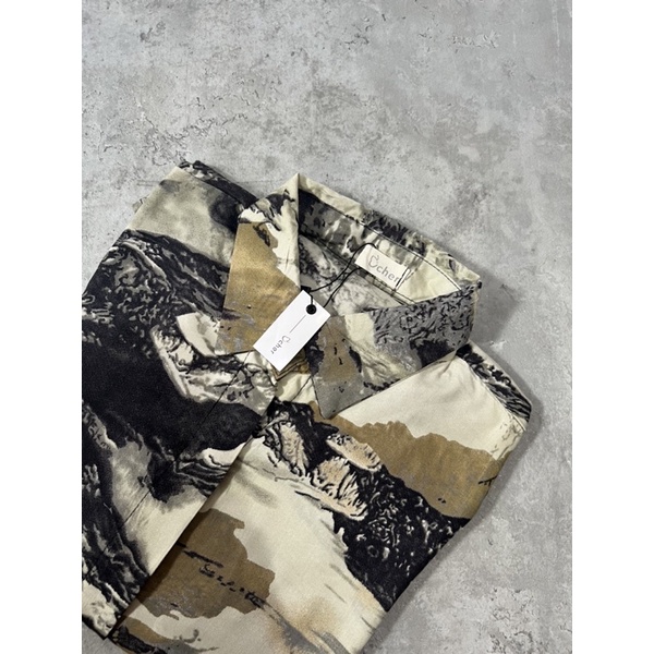 Kemeja Motif Oversized Lengan Panjang Gold Marble