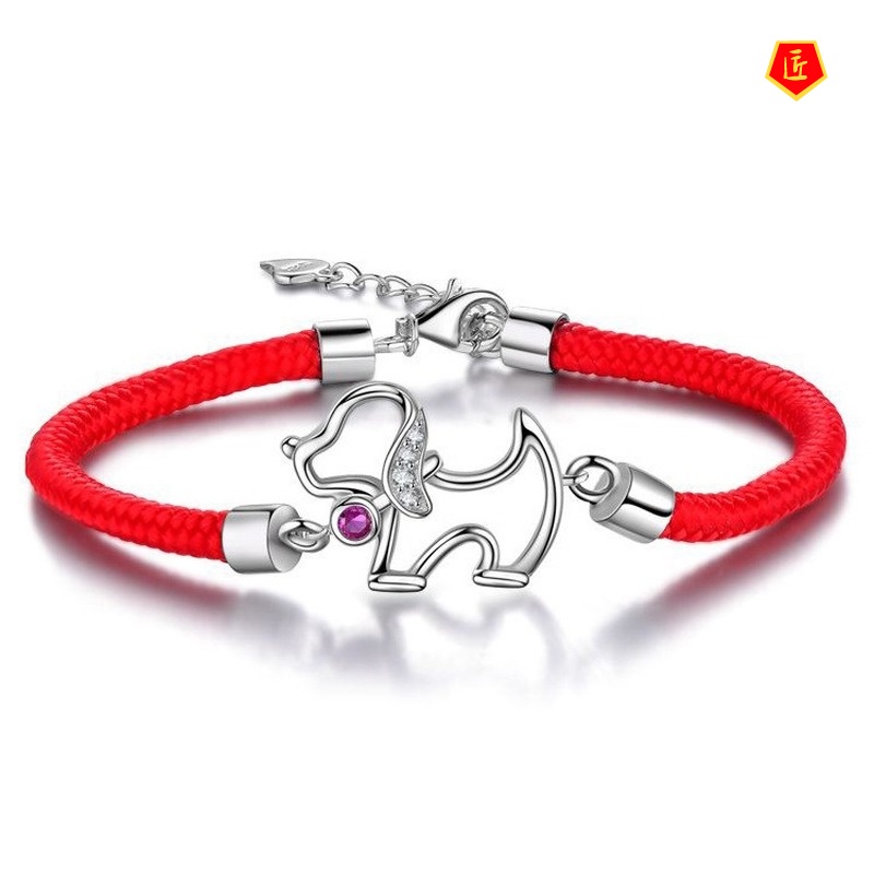 [Ready Stock]Women's 925 Silver Red Rope Lucky Dog Bracelet