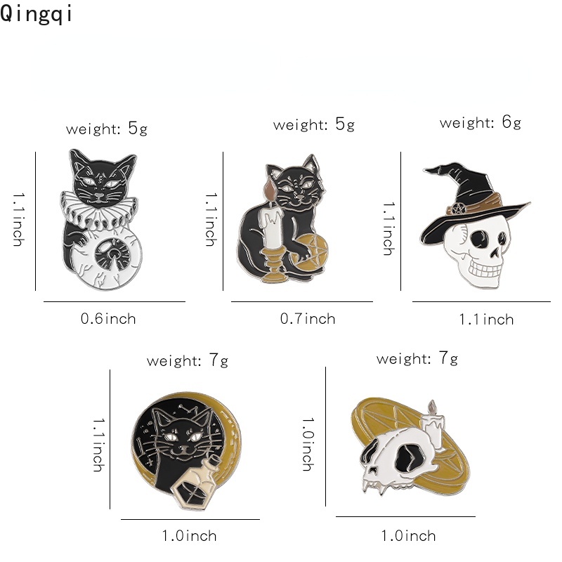 Bros Pin Enamel Bentuk Bulan Kucing Tengkorak Gaya Punk Gothic Untuk Hadiah