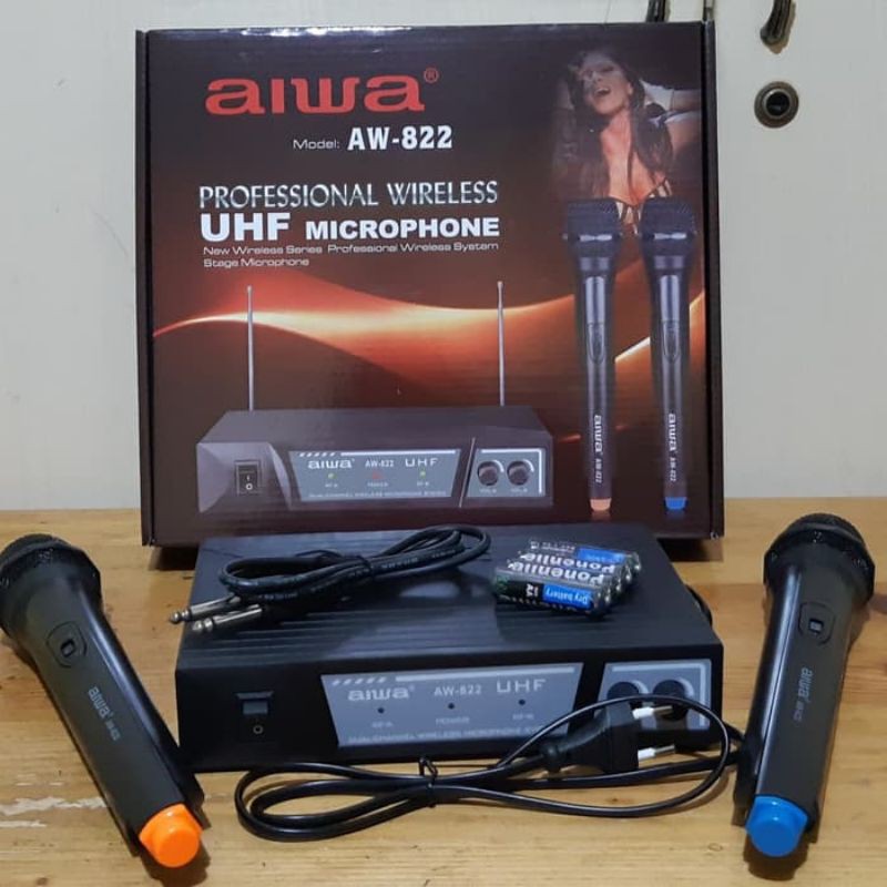 Jual Mic Wireless Aiwa Aw Double Mic Wireless Aiwa Aw Mic Handle Prof Wireless Microphone