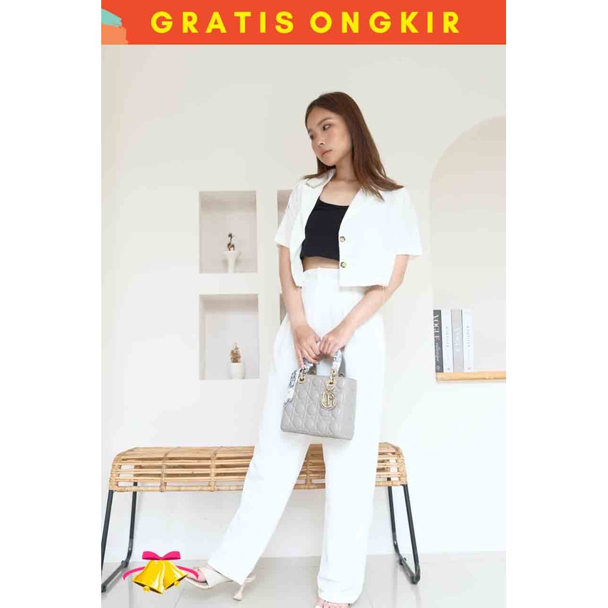 COTTONBELLS CASUAL JUMPSUIT WANITA YAKSHA BUTTON CROP SET PANTS (HK - JS 1803)-4