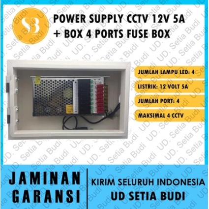 Power Supply CCTV 12V 5A + Box 4 Ports Fuse Box