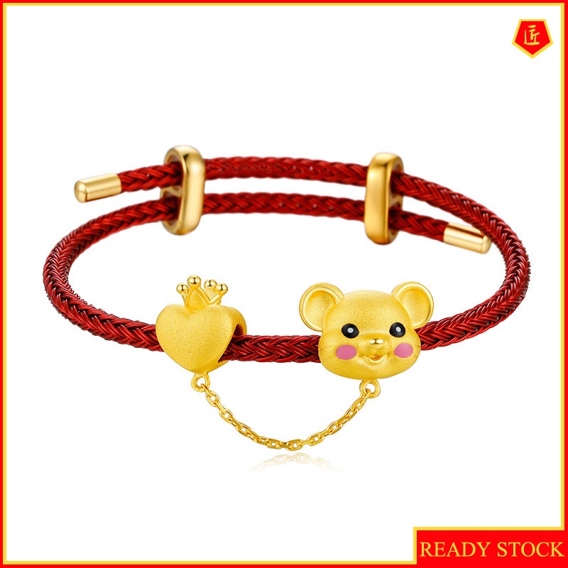 [Ready Stock]Heart-Shaped Crown Cute Mouse Gold Bracelet for Women