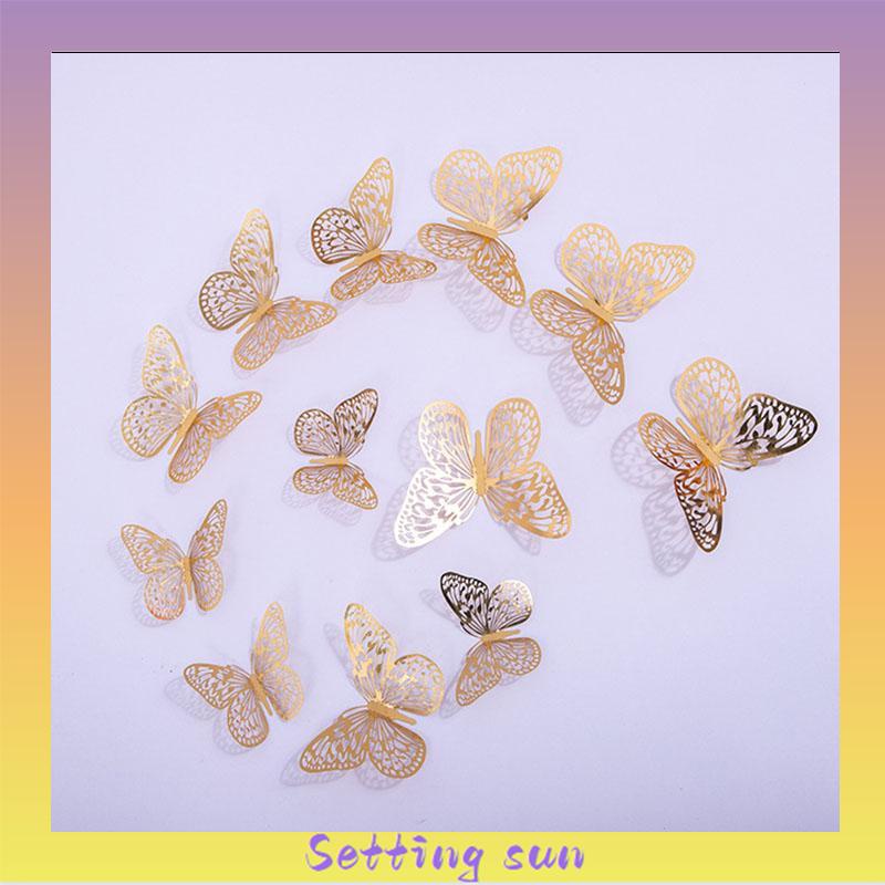 Hollow Butterfly 3D Imitasi Logam Dekorasi Dinding Rumah Stiker Dekorasi Ruang Tamu TN