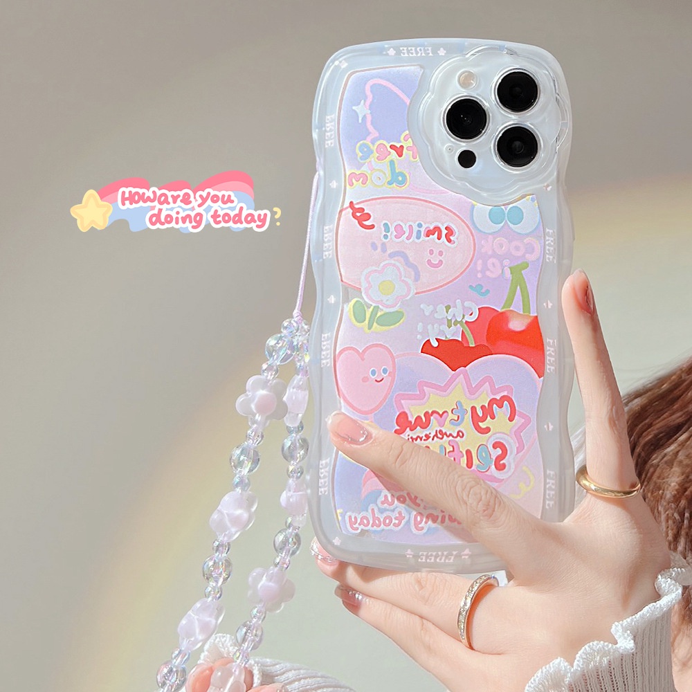 IPHONE Musim Panas Kartun Cherry Perlindungan Penuh Casing Ponsel Cover Untuk Iphone7 8 PLUS X XR XS 11 12 13 14 PRO MAX SE 2020 Dengan Manik-Manik Rantai