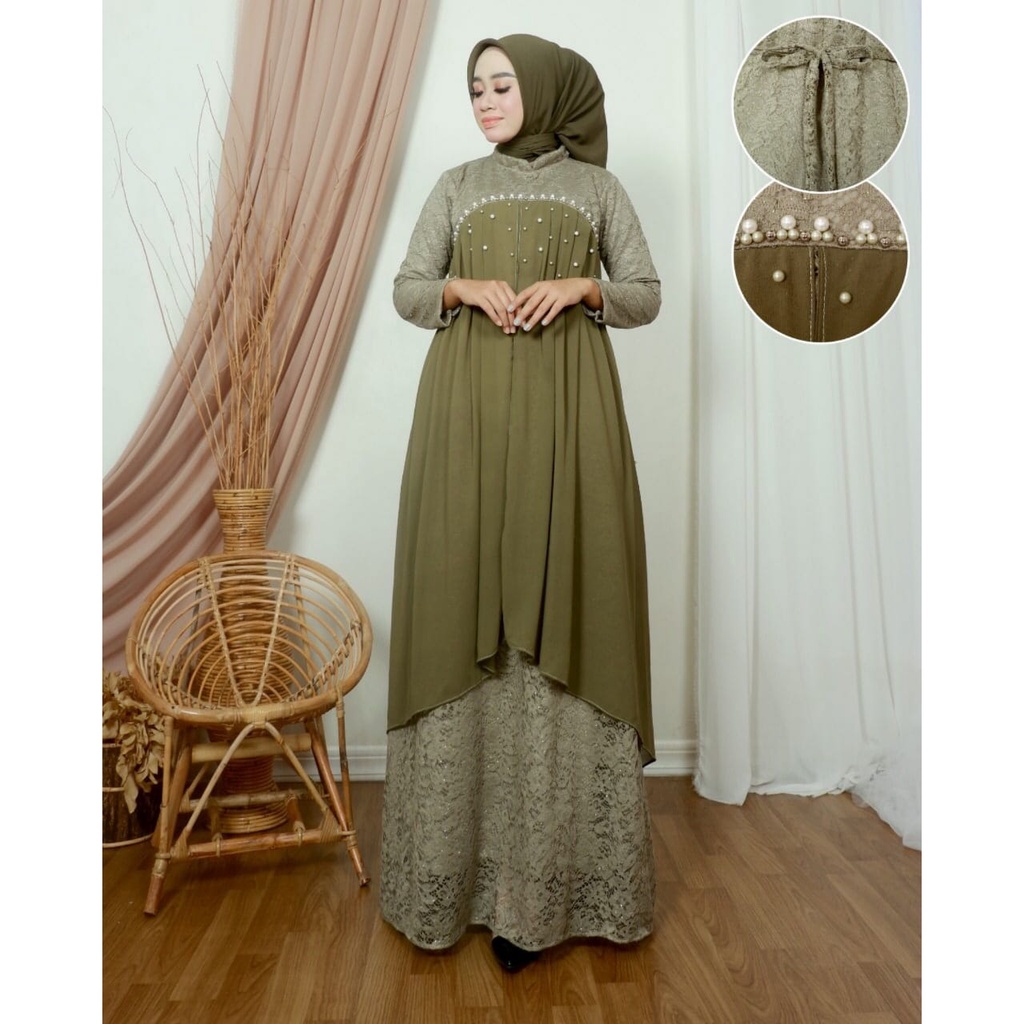 Permata Olshop / Nadia Dress LQ / Gamis Kebaya Modern Kondangan / Baju Pesta Mewah / Dress Lebaran