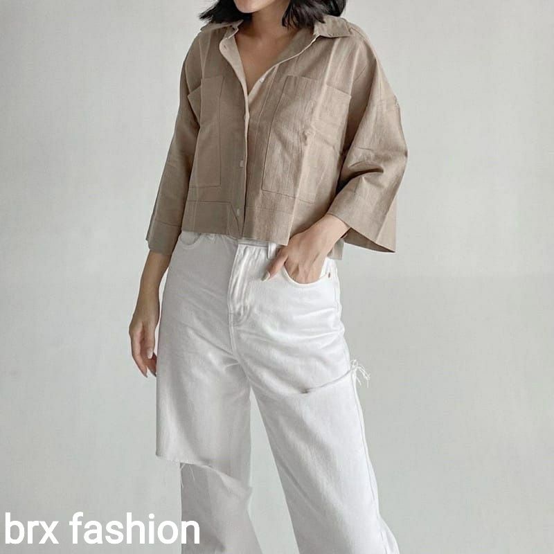 pakean wanita//kemeja crop linen peremium//outer crop