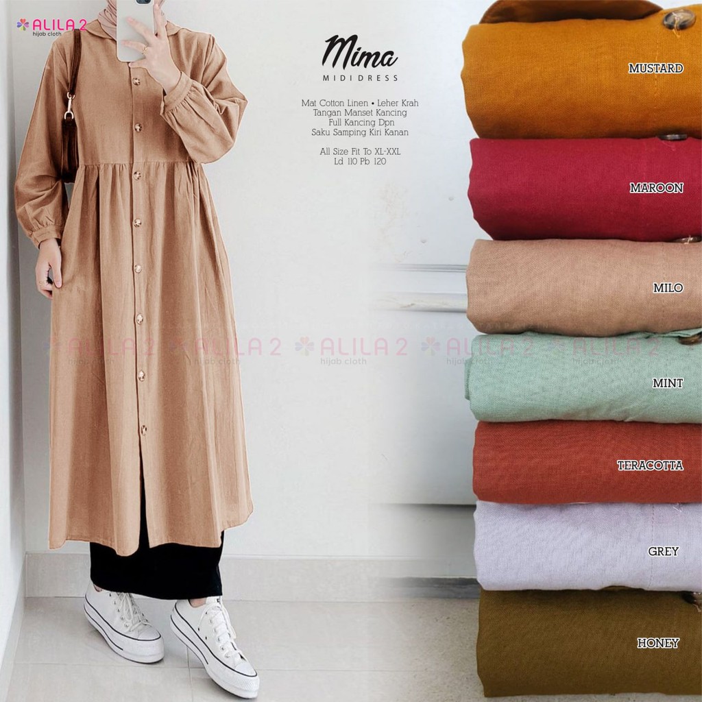[MIDI] Mima Midi Dress by Alila 2 - Midi Dress Muslim - Midi Dress LD 110 cm Matt Cotton Linen