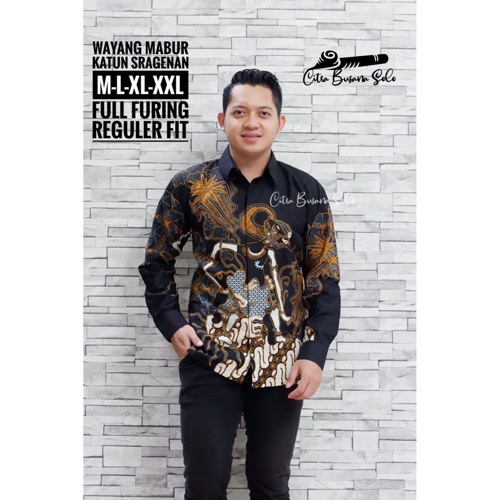 WAYANG MABUR Kemeja Batik Pria Full Furing Bahan Katun Sragenan