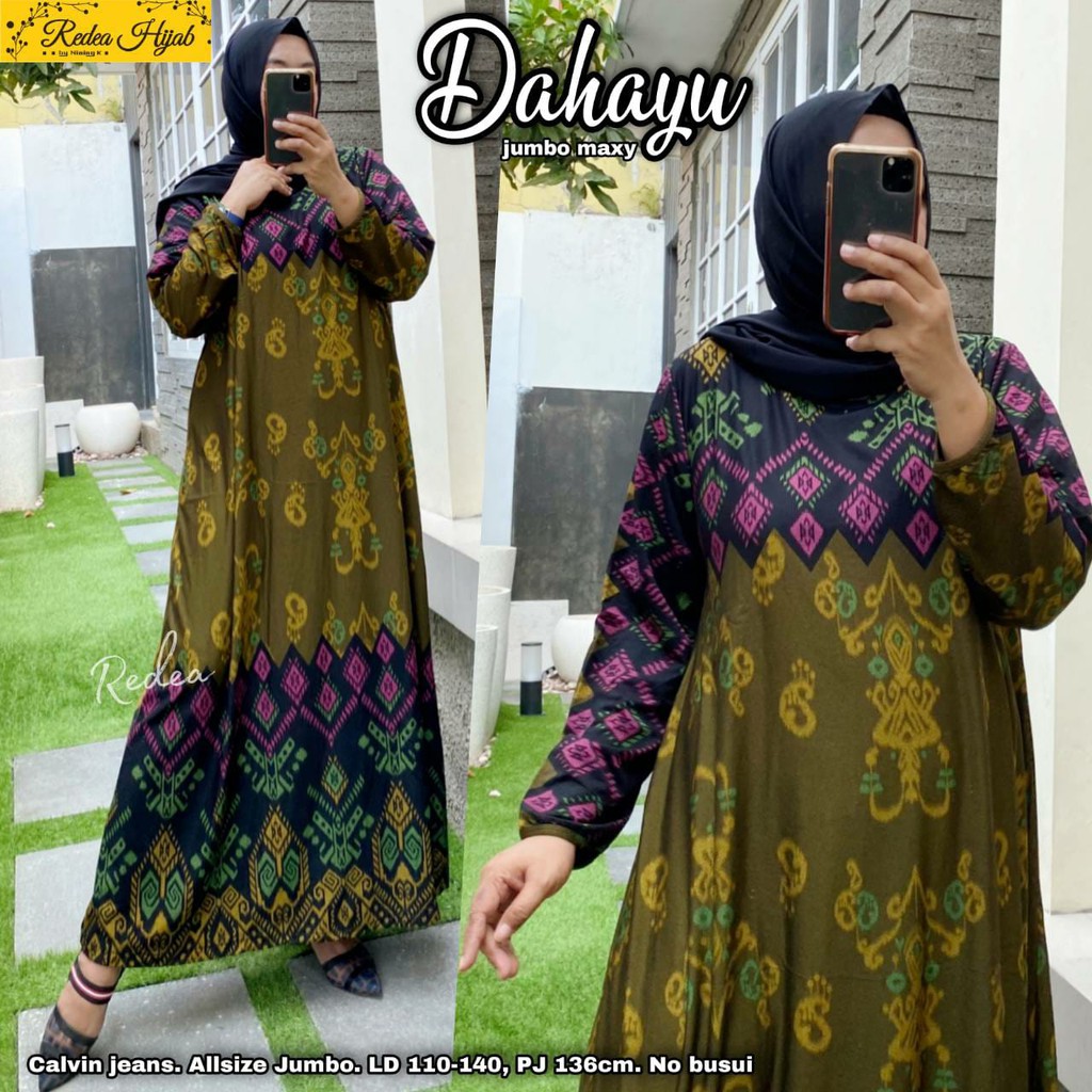 Gamis Wanita Jumbo Baju Dress gamis muslim Pesta bahan Calvin jeans ld 110 melar sampe 140 Terlaris