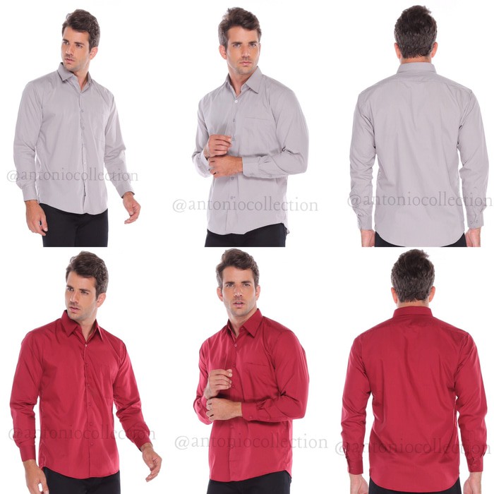 Kemeja Pria Polos Lengan Panjang / Baju Lapangan / Seragam Kantor - Maroon, S