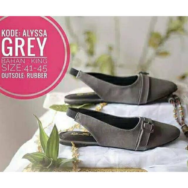 Alyssa Grey Shoes | Sepatu Wanita Big Size Jumbo Flat Heels Ukuran Besar 41 - 45