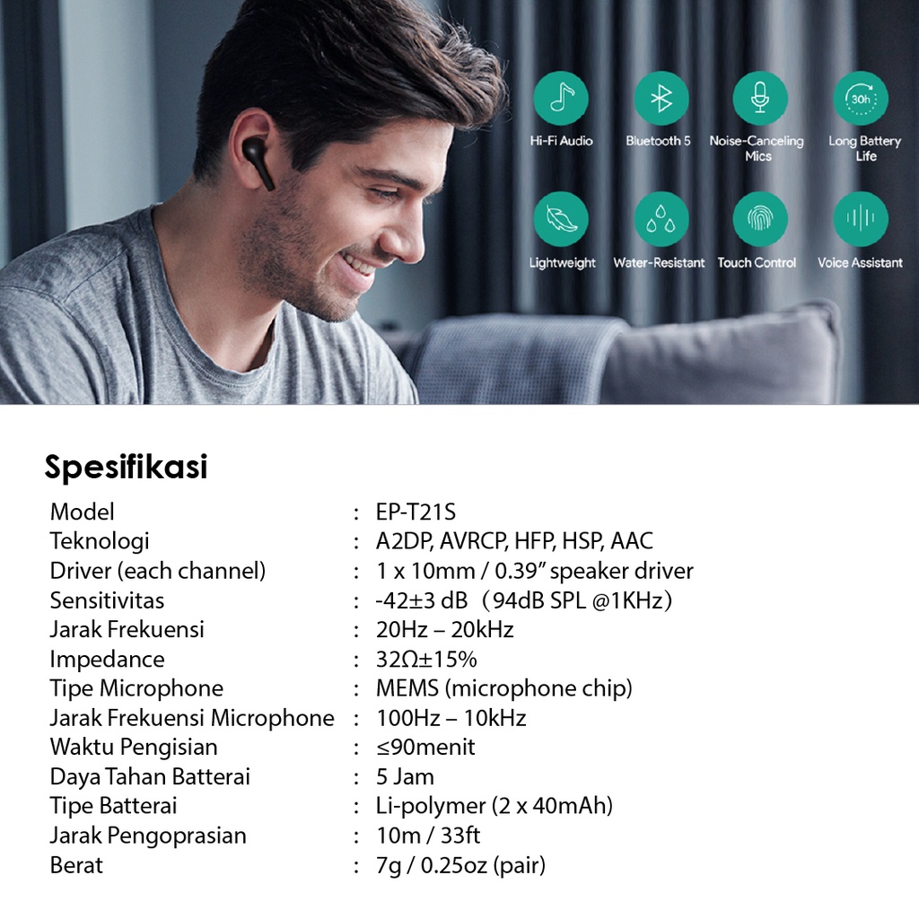 Headset /TWS Bluetooth Aukey EP-T21S Move Compact II 3D Surround Sound-6