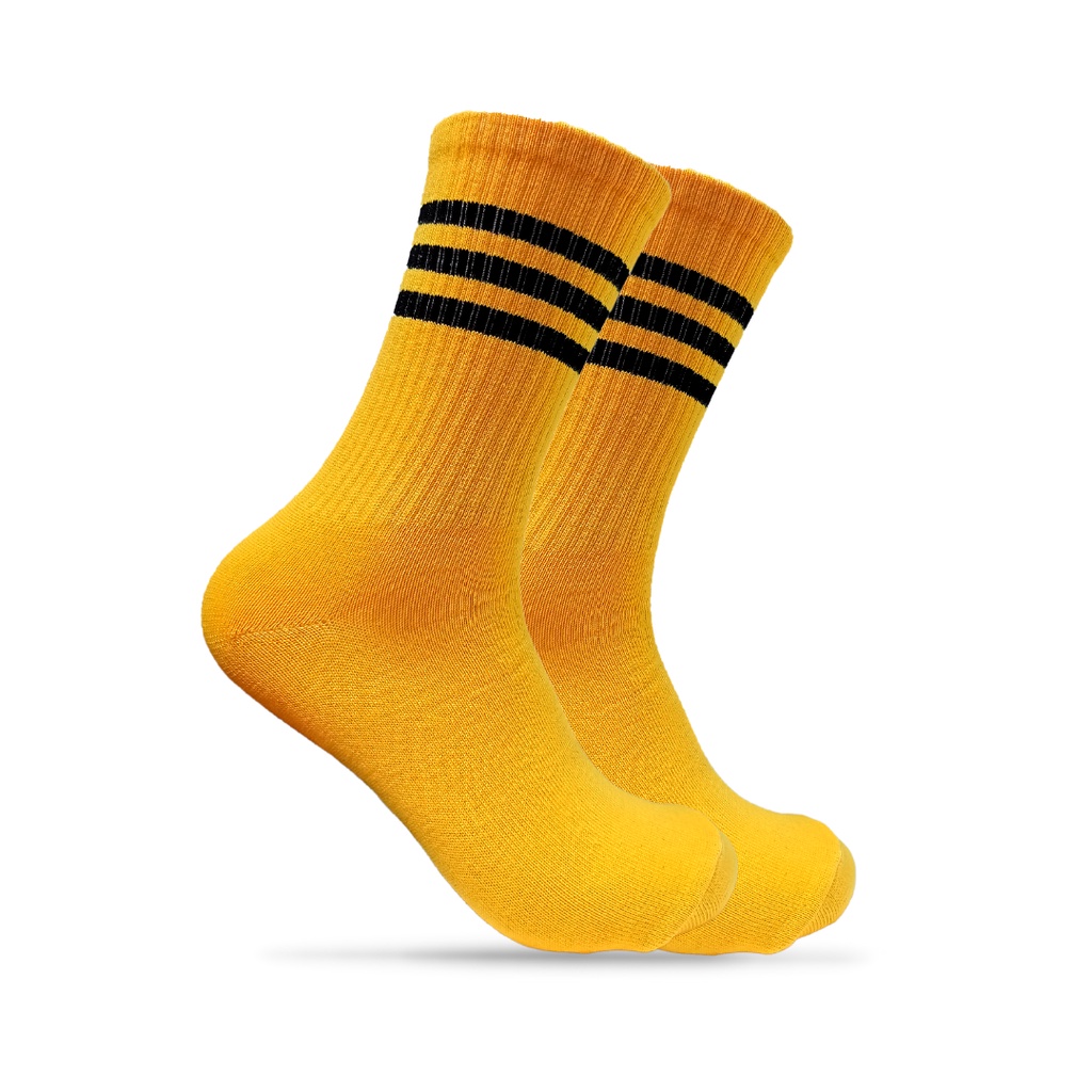 THE MUDS - Kaos Kaki Oldschool Motif Strip Strip Hitam Dasar Kuning - X29