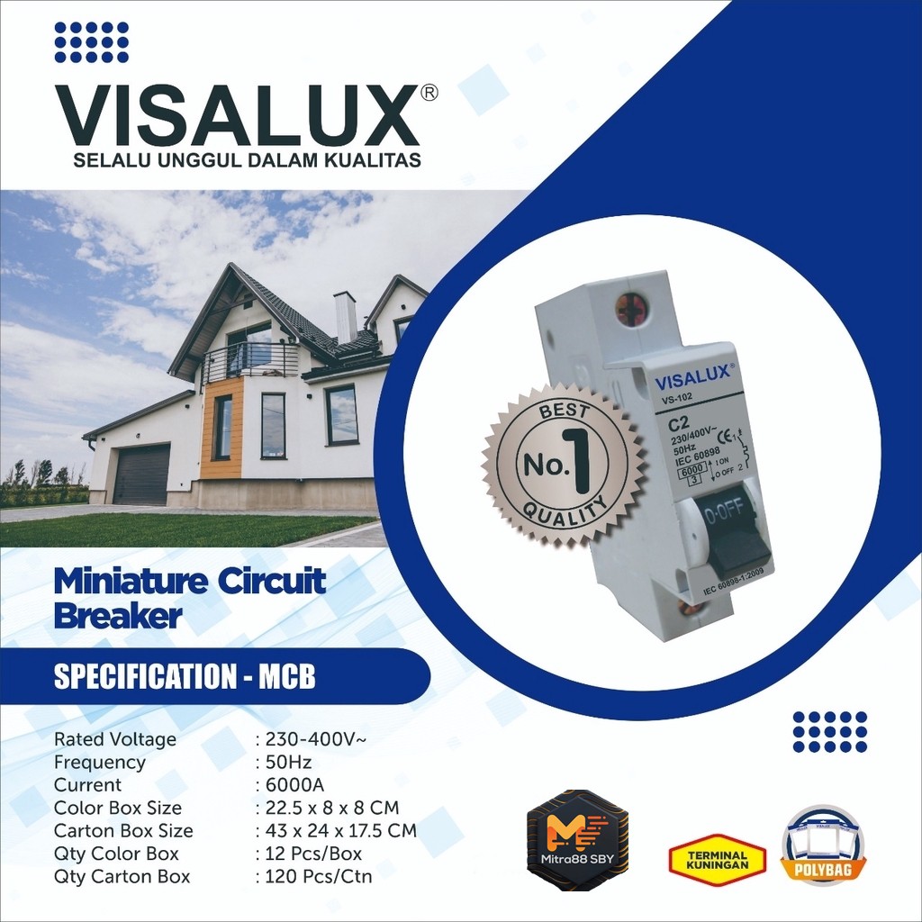 Mitra88sby MCB 1 phase 2A 4A 6A 10A 16A 20A VISALUX ( limit ampere )