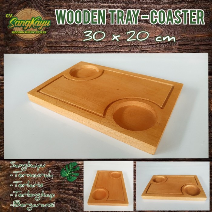 Nampan kayu jati mahoni Wooden coaster kayu talenan piring saji 001 - Kayu mahoni