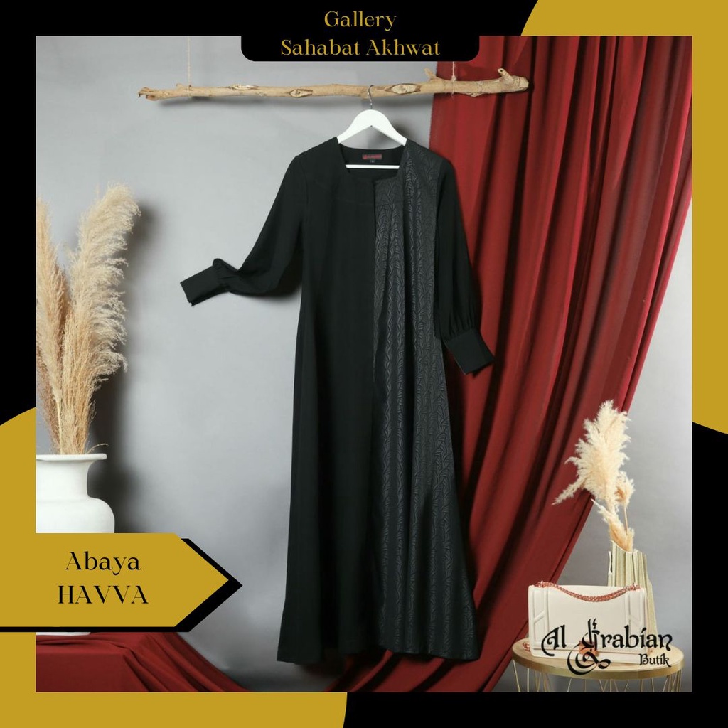 HAVVA ABAYA SERIES by ALARABIAN BUTIK klambieakhwat BISA COD | abaya hitam pekat khas timur tengah jetblack arabian mix abaya motif luminous halus ringan nyaman busui wudhu friendly resleting dada manset kerah bulat saku kanan