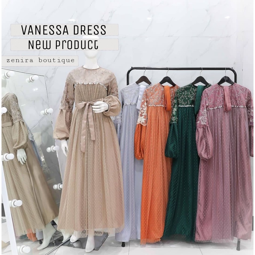 VANESSA Baju Pesta Velvet Lapis tile dot dan tile bordir / Gaun Kondangan / Lamaran / Bridesmaids / bumil / couple / tersedia ukuran kecil hingga jumbo