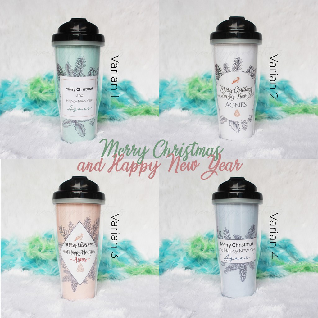 Tumbler Natal dan Tahun Baru Desain Pastel Custom Nama