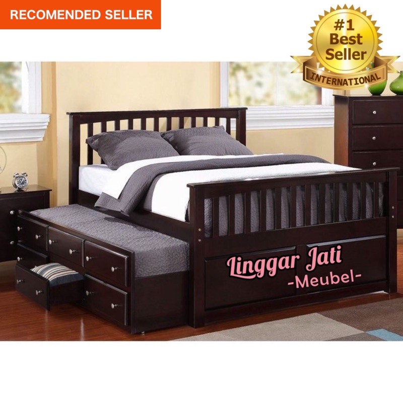 TEMPAT TIDUR JATI 160X200 DOUBEL SORONG LACI DIVAN SORONG DIPAN JATI MINIMALIS RANJANG JATI MEWAH
