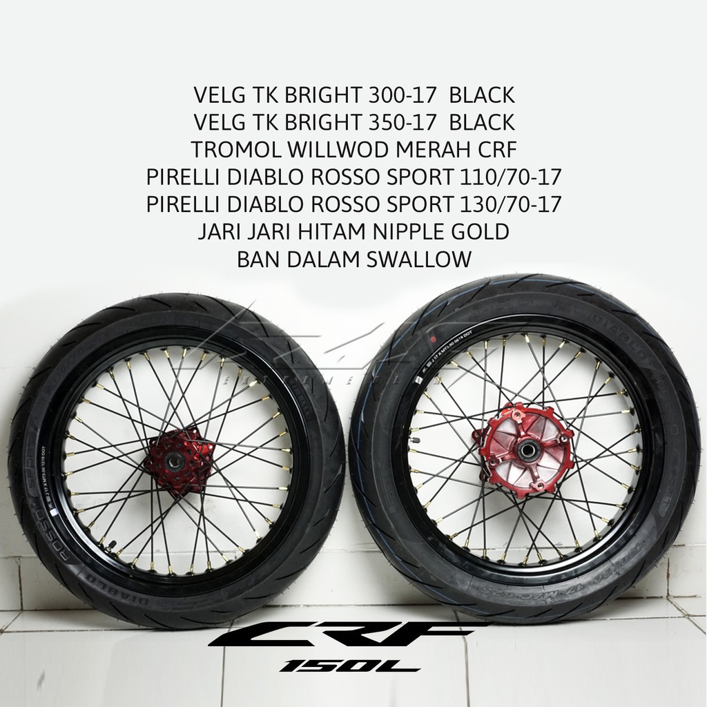 BAN SET SUPERMOTO TK BRIGHT TROMOL WILWOOD MERAH HONDA CRF 150 L