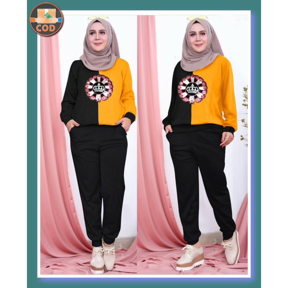 Gc20 7878Vs Realpic Ori Moela Setelan Kikan Fashion Cewek Remaja  NL849 Set Zeline Hitam Kombi Mus