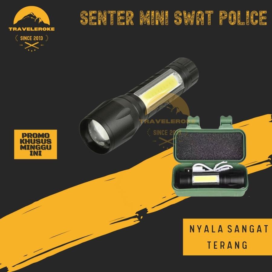 Senter Pendaki Hiking Camping Senter Mini led Swat Police Q5 XPE LED COB FREE Kabel Recharge Box