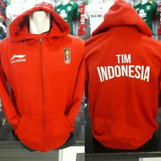 Jaket Jacket Hoodie Sepak Bola Asian Games 2018 Timnas Indonesia Home Merah Lining Asian Games 2018
