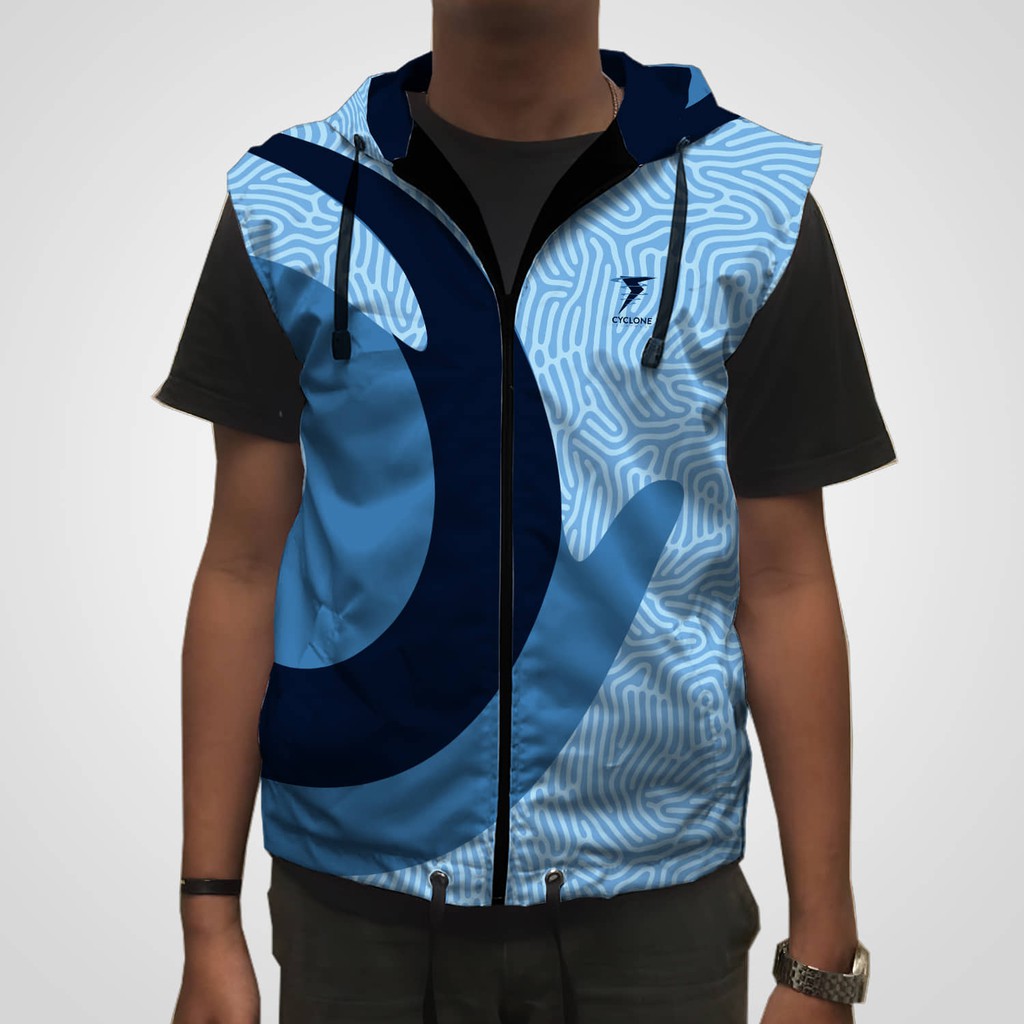 Vest Printing Parasut Wanita Pria Rompi Hoodie Olahraga Running dan Sepeda VJS-06 Custom Fullprint