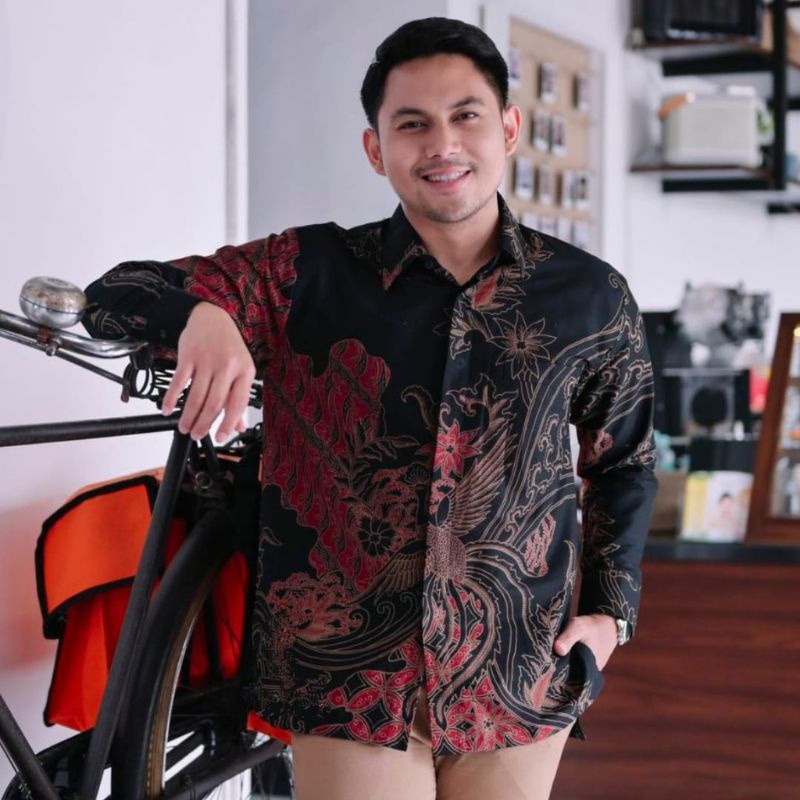 Kemeja batik pria PREMIUM batik lengan panjang/pendek warna merah baju batik cowok terbaru seling