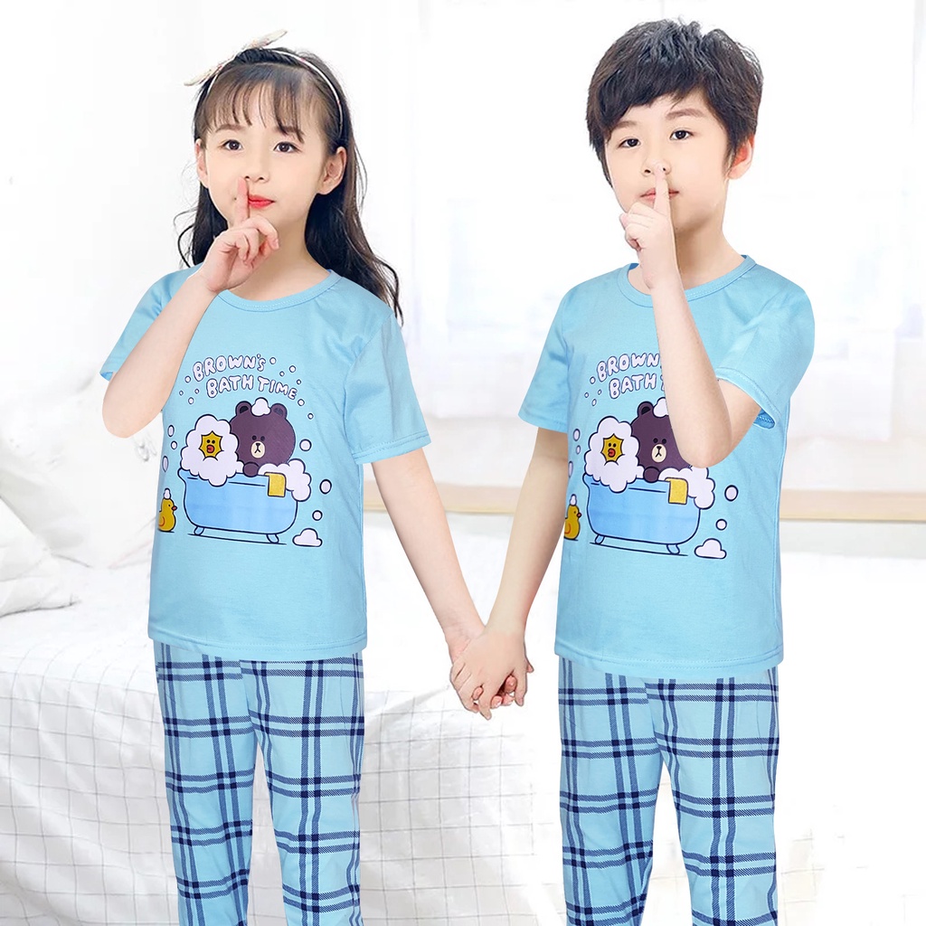 Baju Tidur Anak Lengan Pendek Piyama Celana Panjang Usia 1-12 Tahun Motif Terbaru