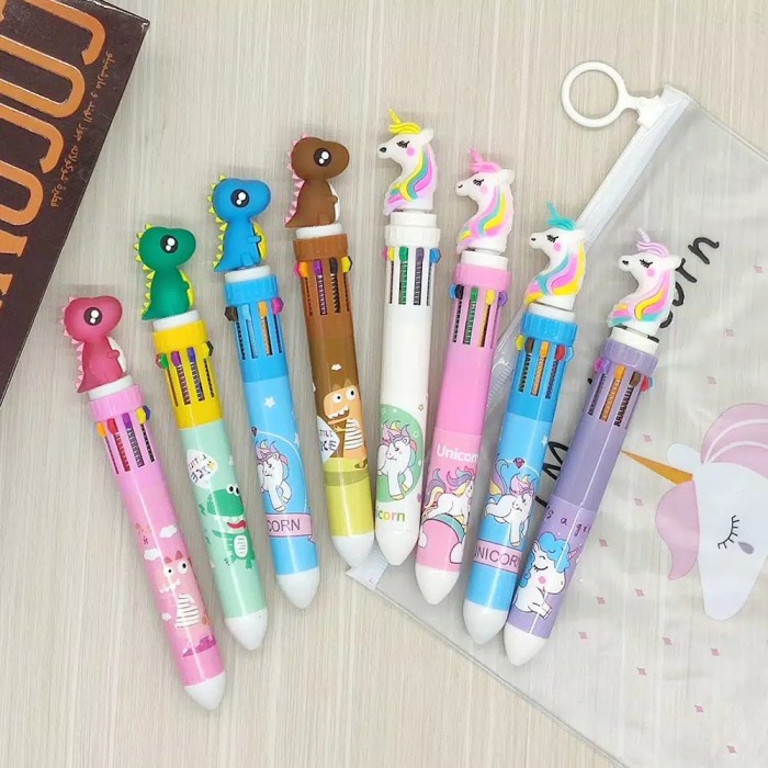 

MURAH pulpen 10 warna unicorn, dino, swans - coffee dino