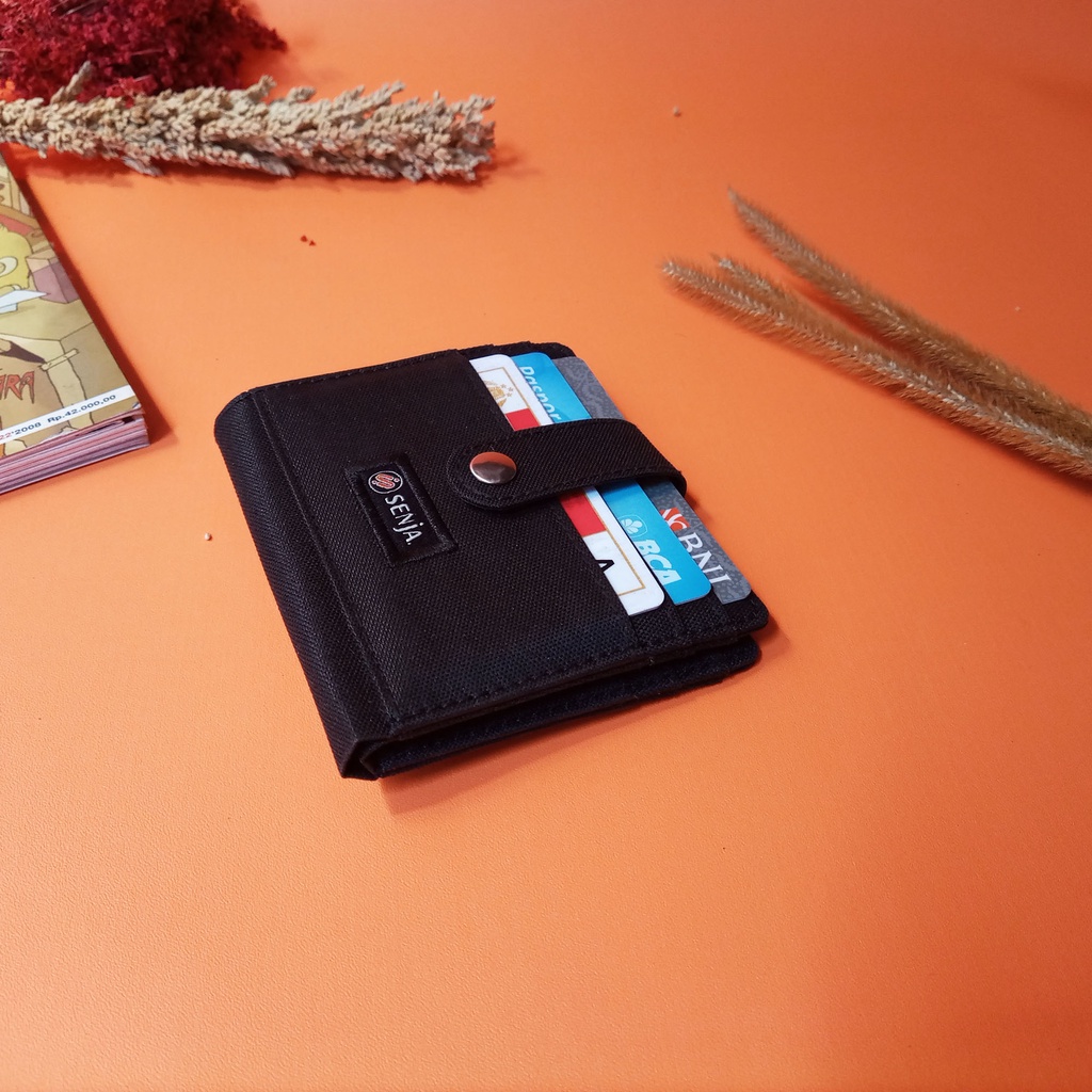 Card Holder Dompet Lipat Kartu Kanvas Hitam Polos - DSCH006