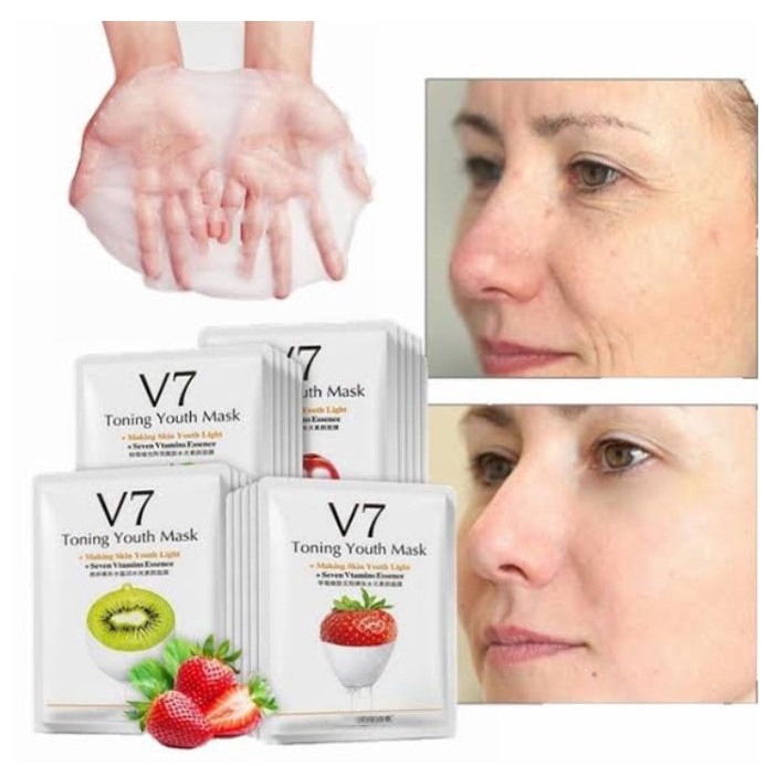 Masker Wajah V7 Sheet Mask ORIGINAL / Masker Muka V7 Facial Sheet Mask Masker Wajah Organik Pemutih dan Glowing / Masker Organik Anti Komedo dan Jerawat Flek Hitam / Masker Wajah Korea Masker Wajah Murah Masker Organik Masker Komedo Pria Wanita