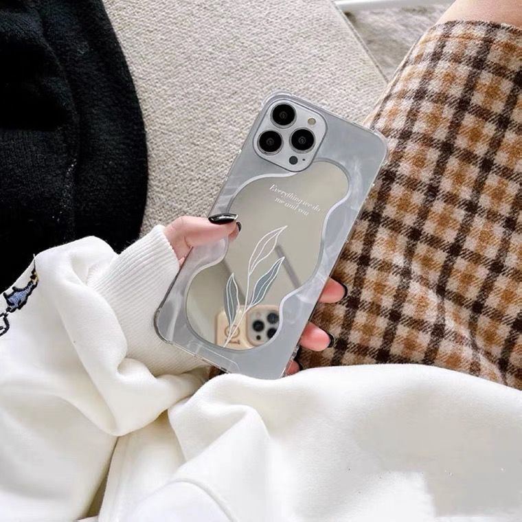 [TPC] Mirror Phone Case Gray Flower IPHONE 6 6S 7 8 PLUS X XS MAX XR 11 12 13 14 PLUS PRO MAX Casing Cermin HP IP027