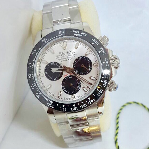 Rolex Daytona Pria Ring Hitam Super 4 cm Bergaransi Silver White