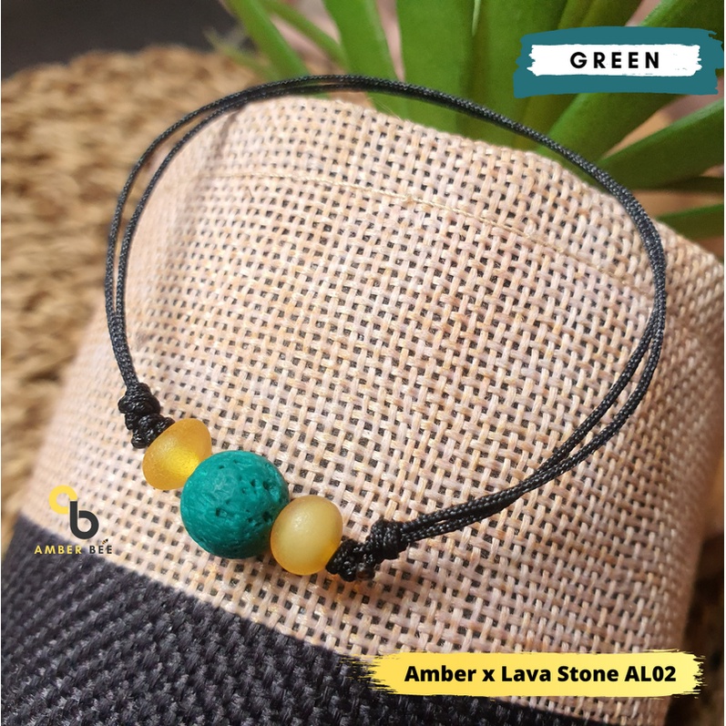 PROMO Gelang Amber Dewasa Amber X Lava Stone Adjustable AL27