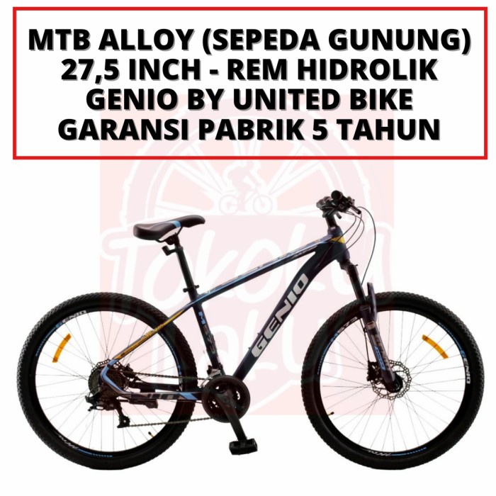 SEPEDA MTB GUNUNG M573 HD 27,5 ALLOY HIDROLIK GENIO BY UNITED BIKE - Black Yellow