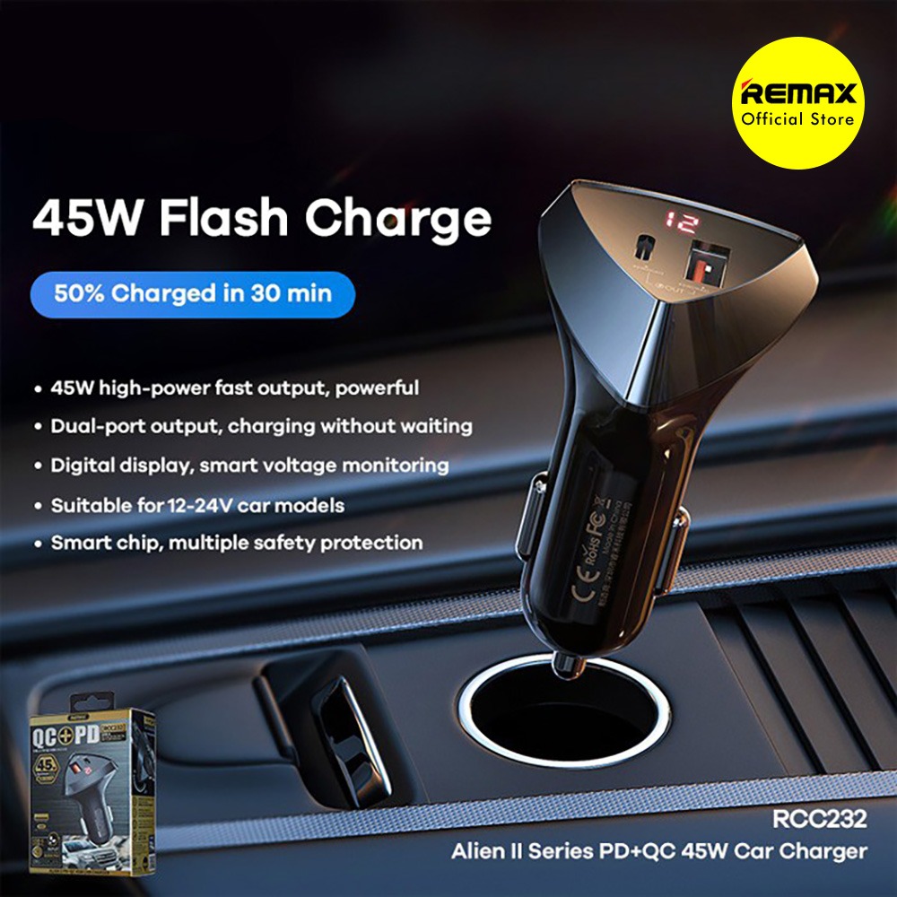 REMAX Alien II Car Charger PD 45W &amp; QC 3.0 LED Indicator RCC-232