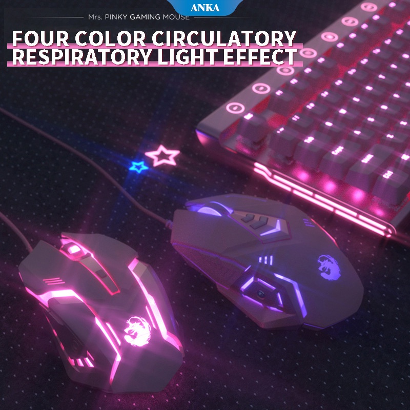 Mouse silent gaming kabel USB berwarna merah muda yang lucu Konfigurasi tinggi DPI yang dapat disesuaikan Ergonomi PC dan laptop dengan lampu latar