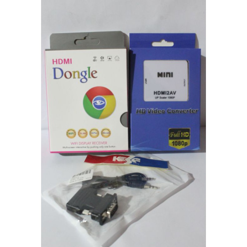 Dongle Anycast HDMI RCA VGA Putar tampilan Hp pada Led LCDTV dan TV tabung via wifi